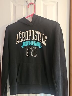 Aeropostale Black Crewneck Hoodie with Teal Graphic
